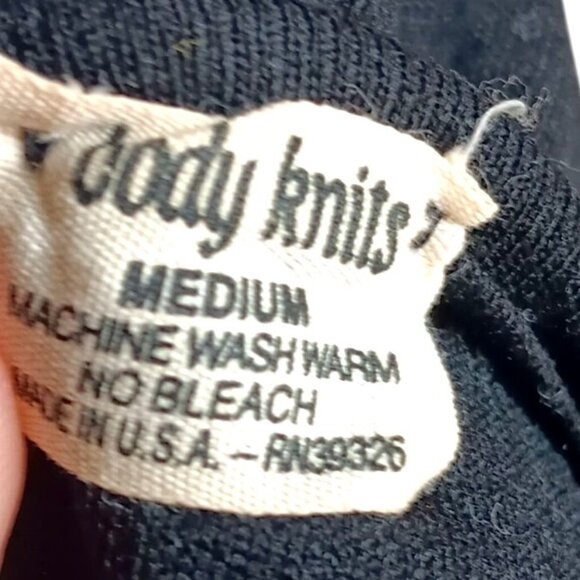 Women's Medium Vintage 70's Black Long-Sleeve Bodysuit Stretch Hippy V-Neckline - Picture 5 of 6